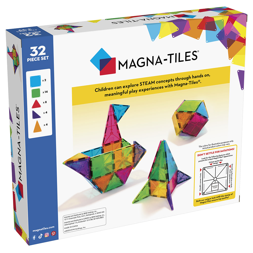 Magna-Tiles Clear Colours, Magnetisk byggesæt m. 32 dele