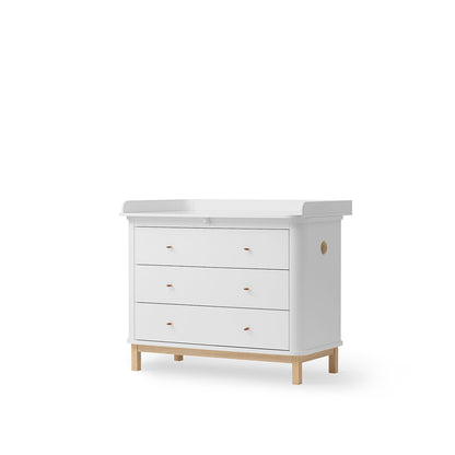 Oliver Furniture Wood puslekommode, m. 3 skuffer og stor plade - Hvid/eg