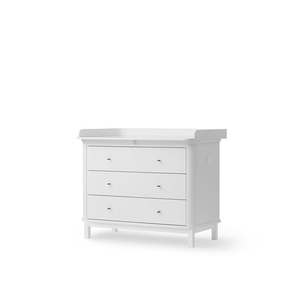 Oliver Furniture Wood puslekommode, m. 3 skuffer og stor plade - Hvid