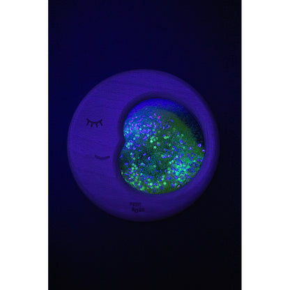 Petit Boum sanselegetøj, træmåne m flydende væske og glimmer - Sensory moon