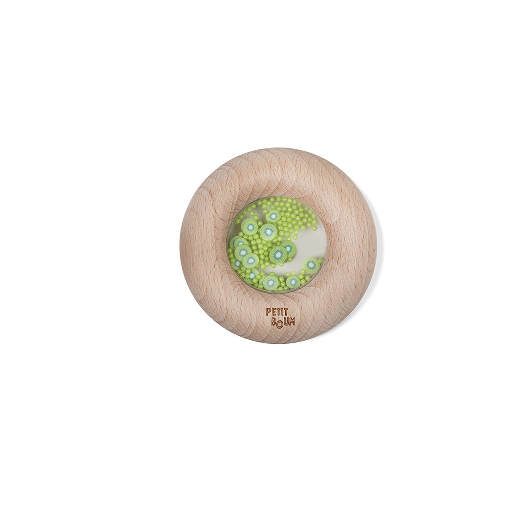 Petit Boum babylegetøj, sensorisk donut rangle - Kiwi