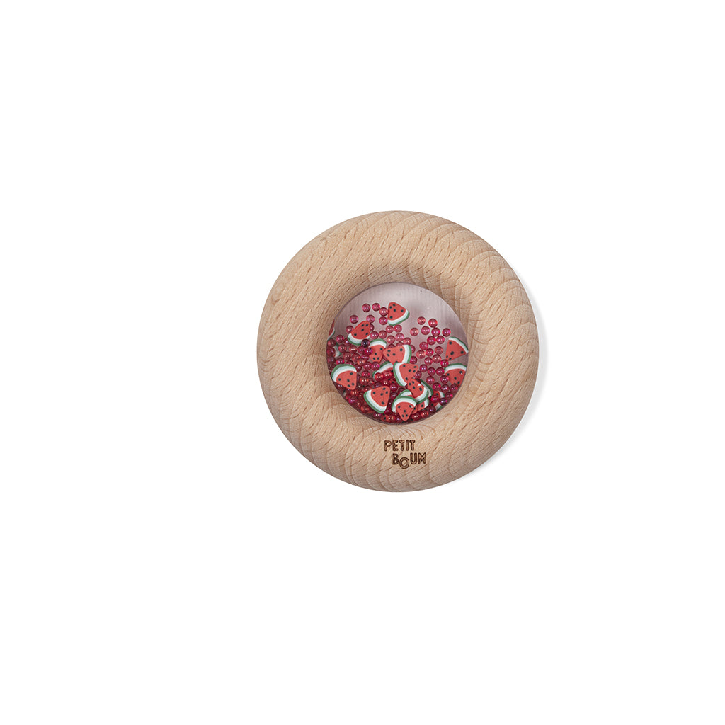 Petit Boum babylegetøj, sensorisk donut rangle - Watermelons