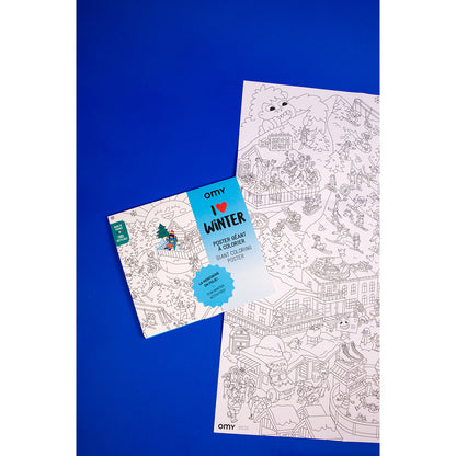 Omy stor plakat til farvelægning, 70 x 100 cm - I love winter