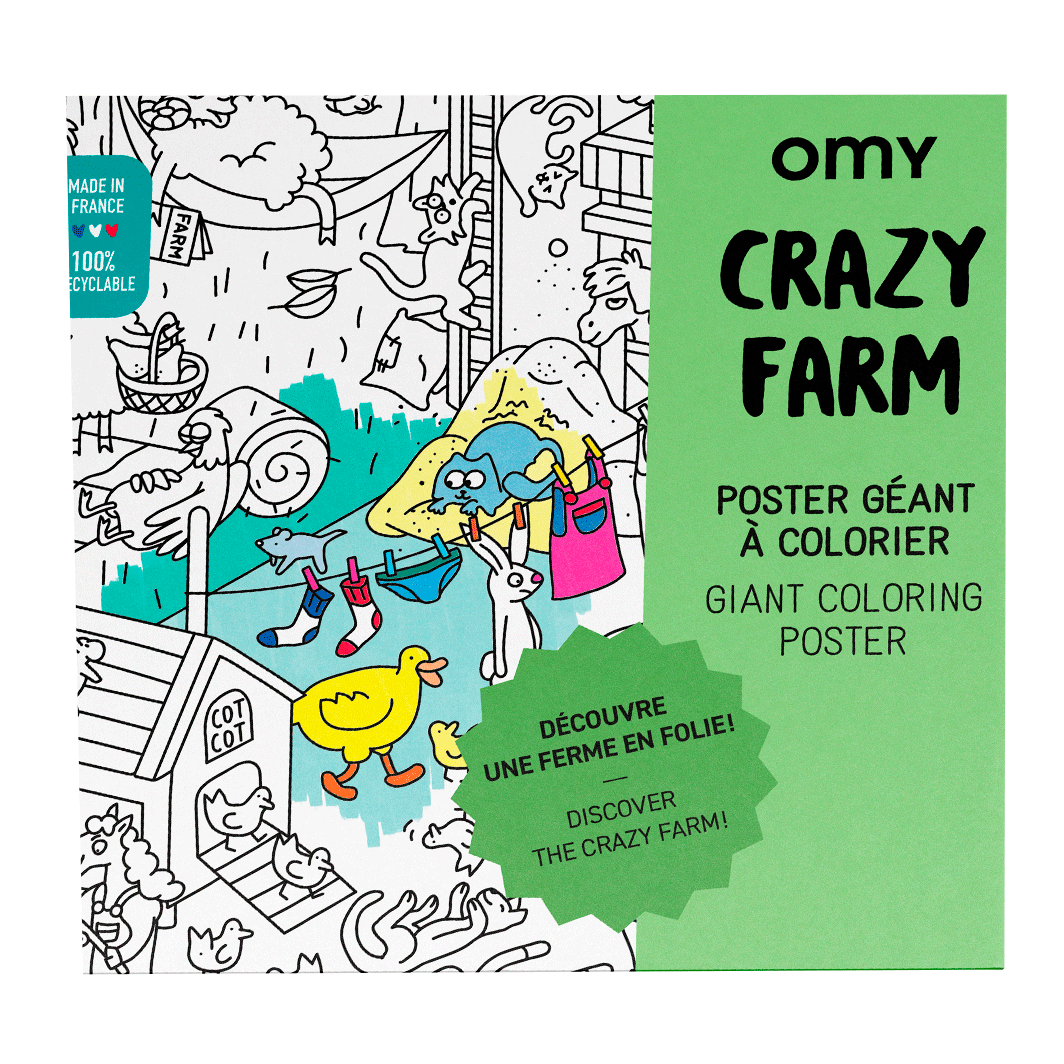 Omy stor plakat til farvelægning, 70 x 100 cm - Crazy Farm
