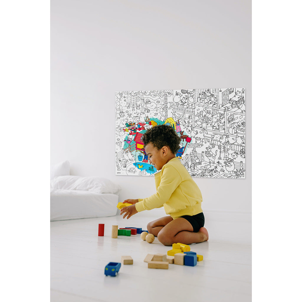 Omy stor plakat til farvelægning, 70 x 100 cm - Crazy Farm