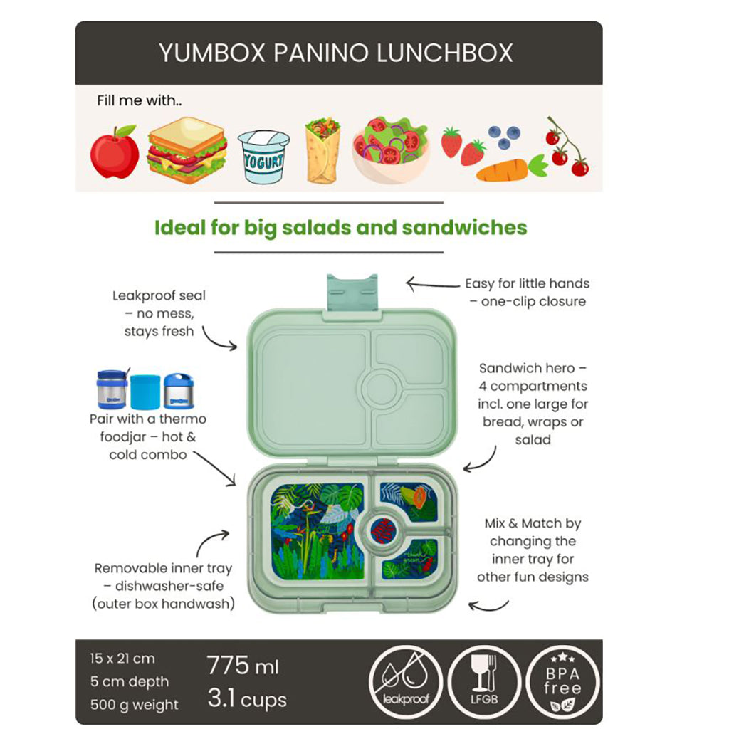 Yumbox madkasse m. 4 rum, Panino, Jungle - Sage Green