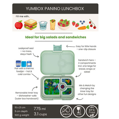 Yumbox madkasse m. 4 rum, Panino, Jungle - Sage Green