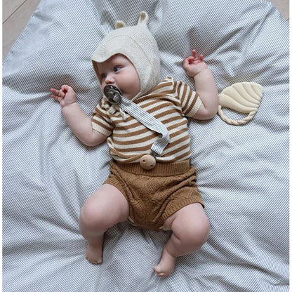 Cam Cam broderet suttekæde, økologisk - Classic stripes blue