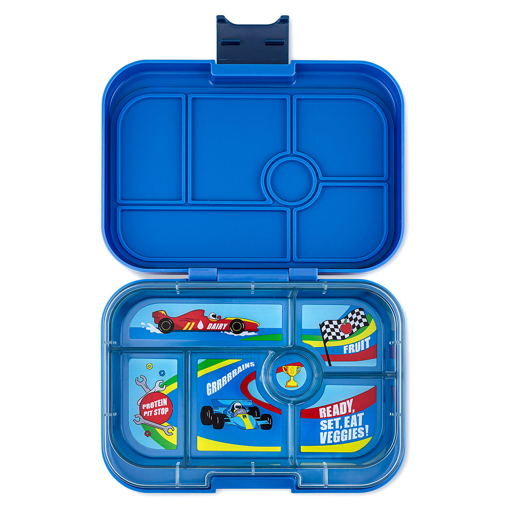 Yumbox madkasse m. 6 rum, Original - Surf Blue / Race Cars tray