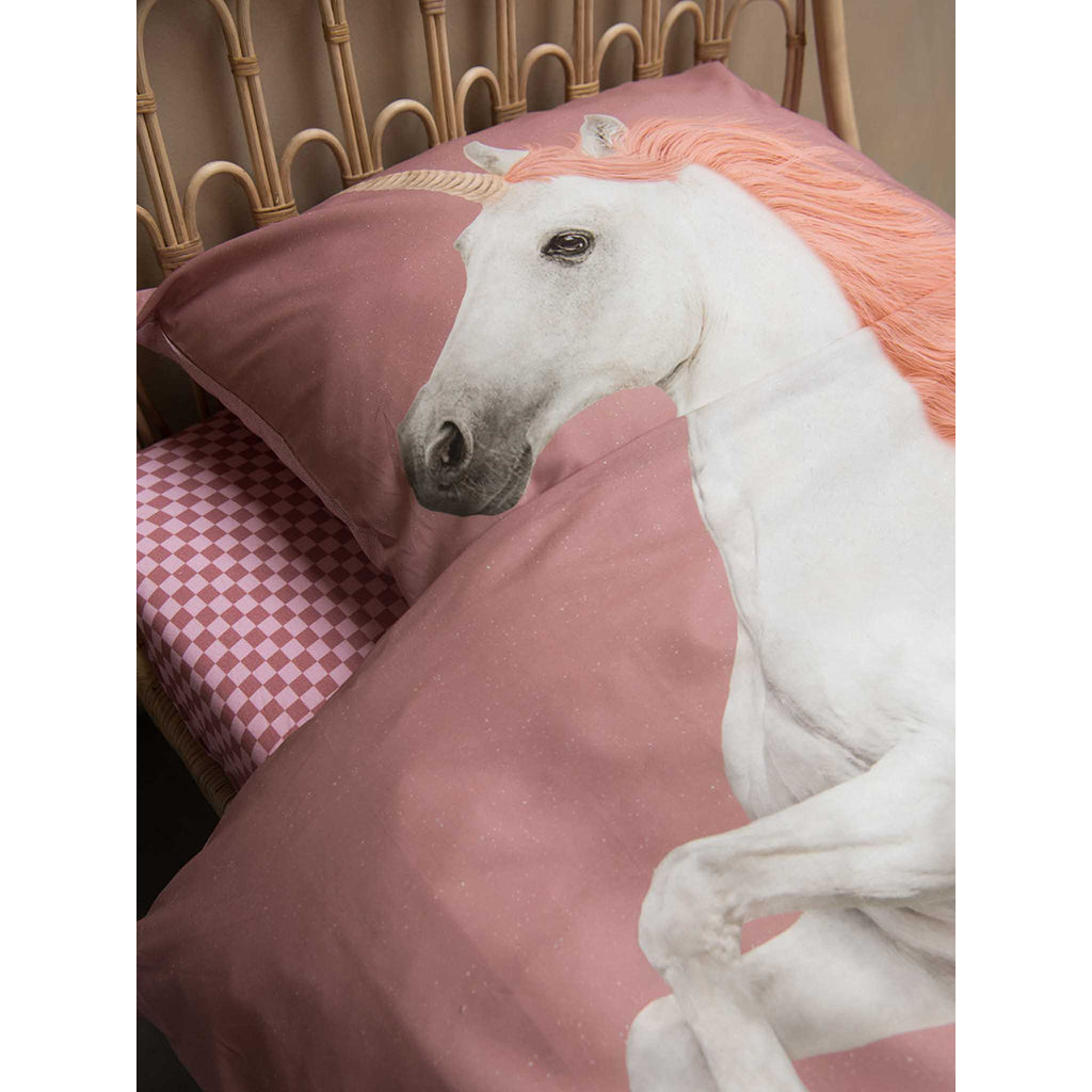 Snurk voksensengetøj, økologisk - Unicorn dusty pink