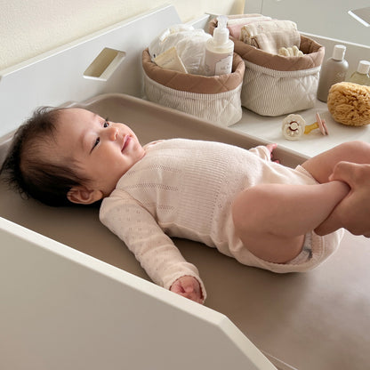 Cam Cam quiltet opbevaringskurv i stof, sæt m. 2 str. - Classic Stripes Camel