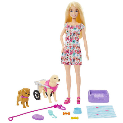 Barbie dukke m. hund i kørestol