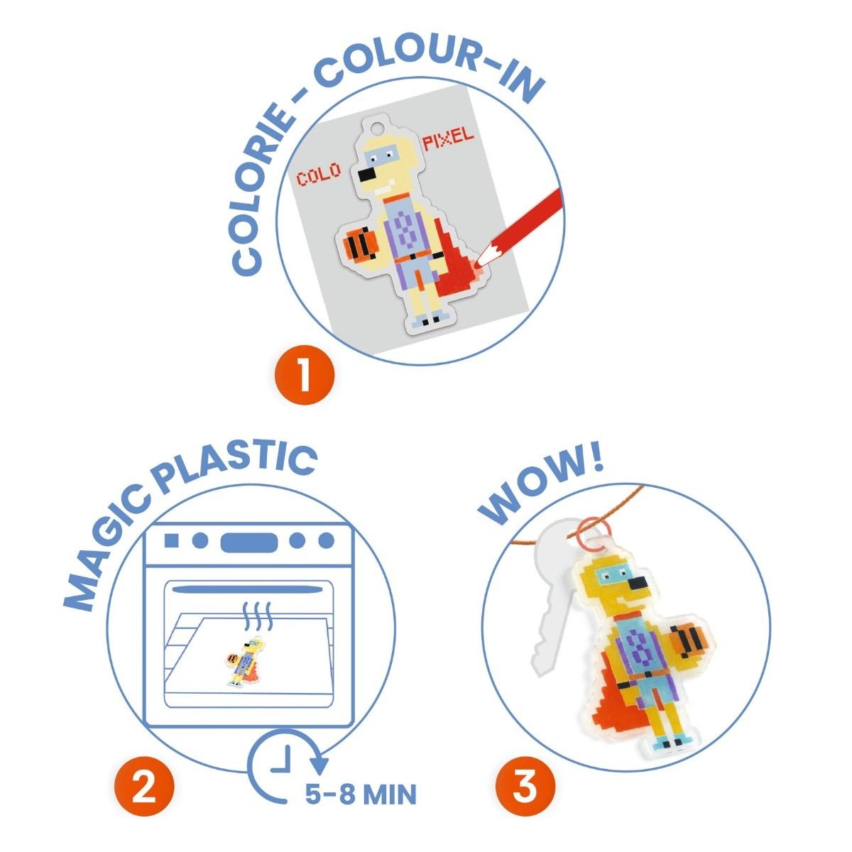 Djeco DIY, krympeplast - Pixel superhelte