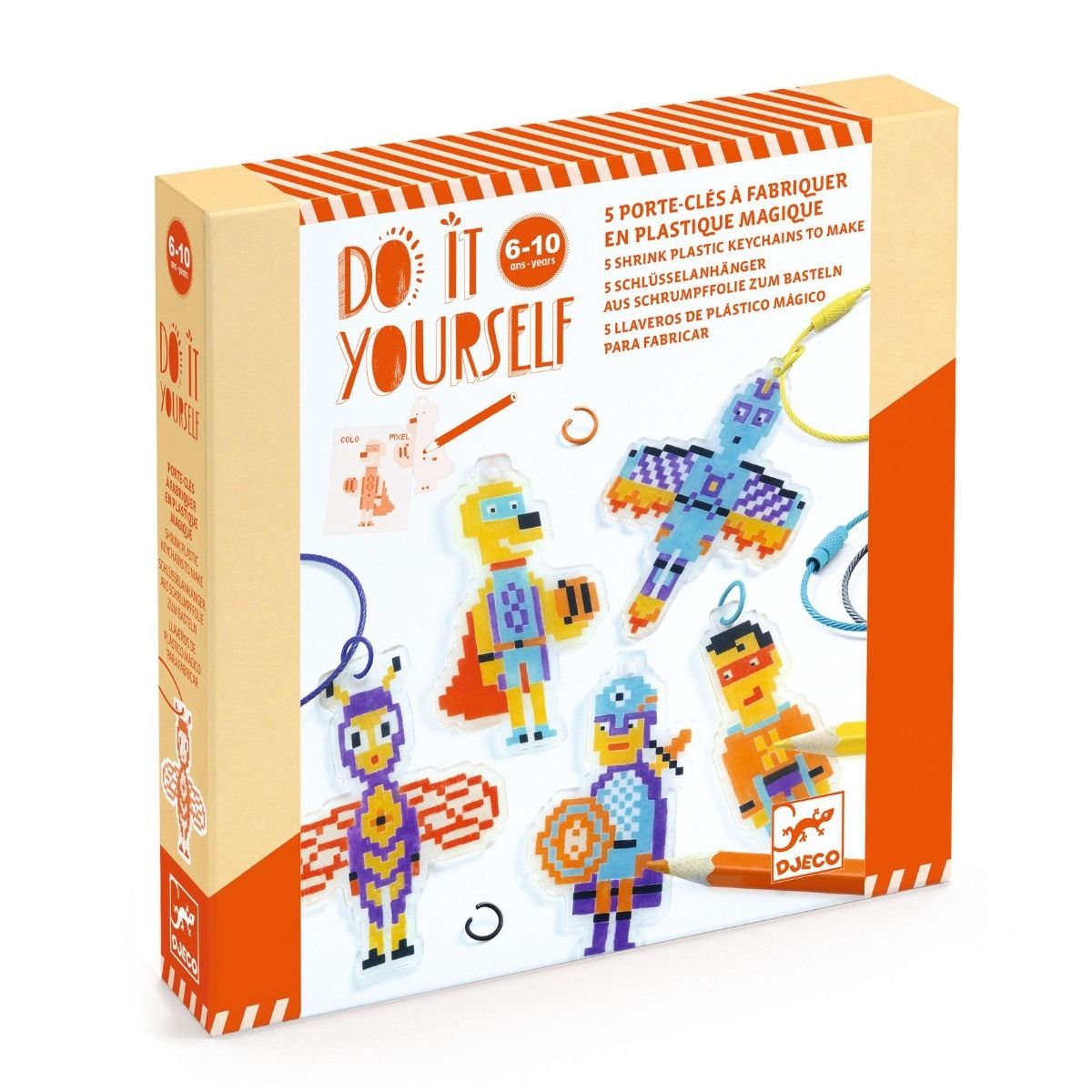 Djeco DIY, krympeplast - Pixel superhelte