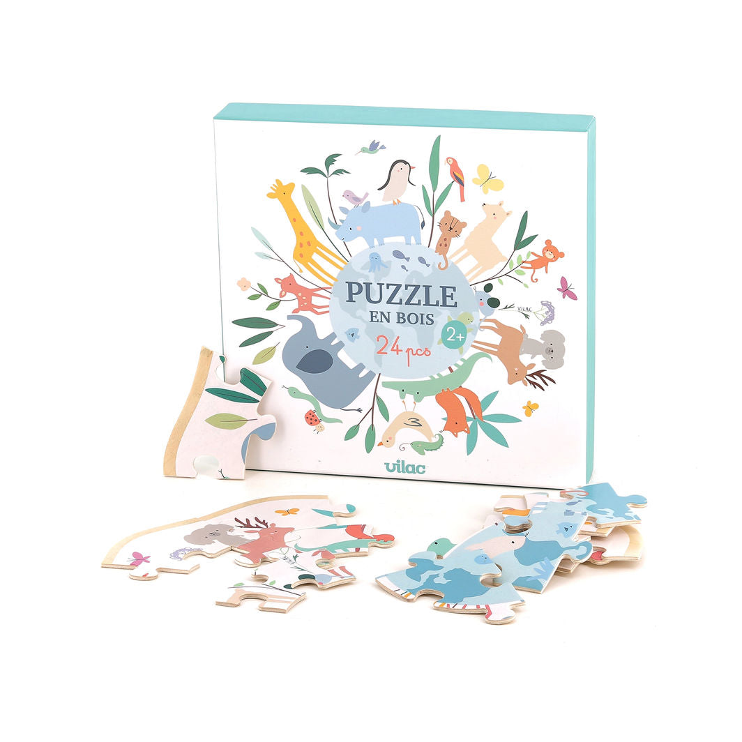 Vilac Puslespil i træ 24 brikker, Verden