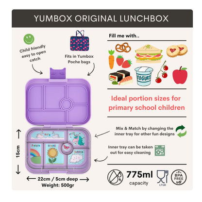 Yumbox madkasse m. 6 rum, Original - Enhjørning - lavendel