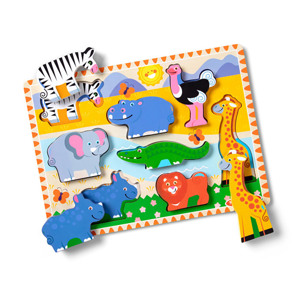 Melissa &amp; Doug Puslespil i træ med store brikker, Safari - 8 brikker