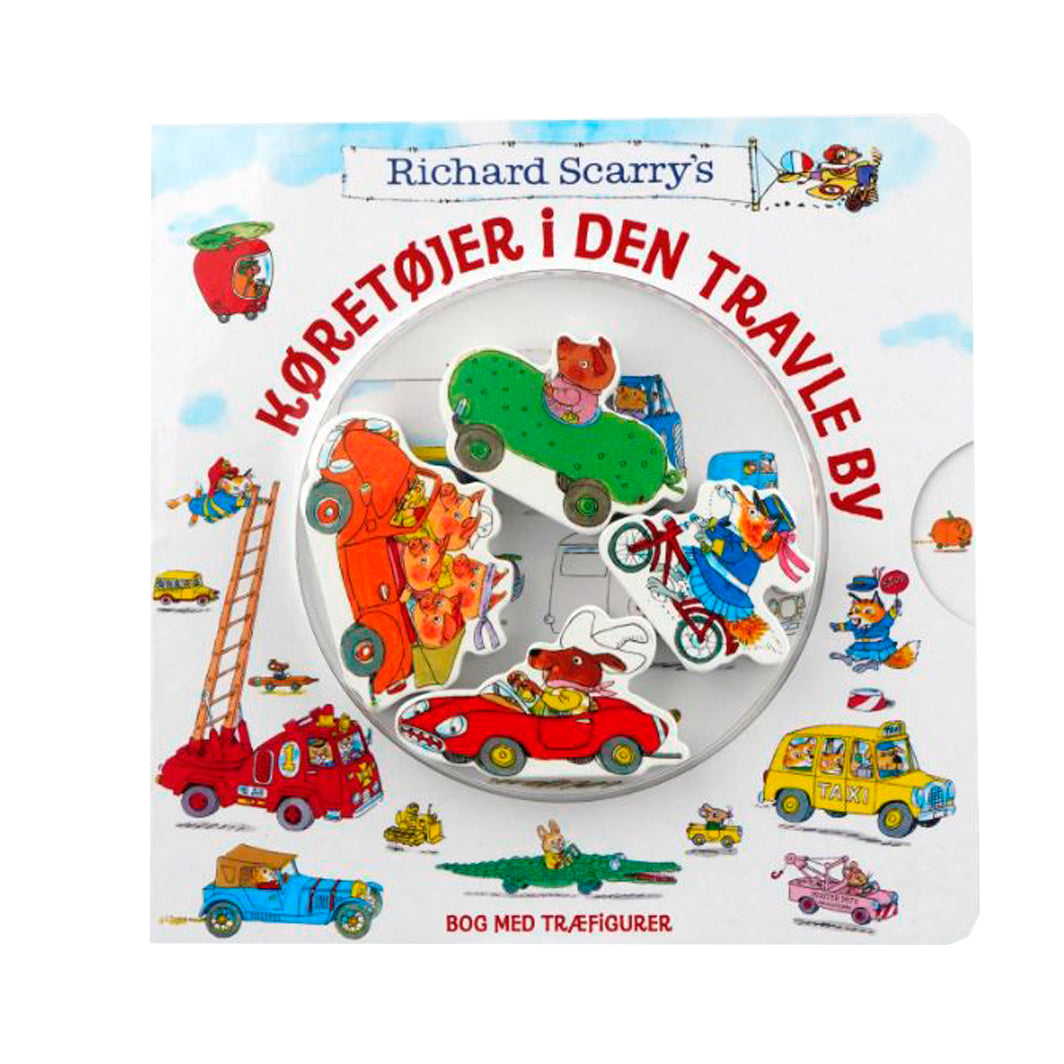 Køretøjer i den travle by, bog m træfigurer