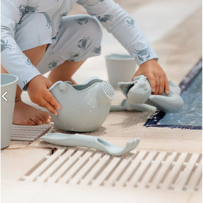 Scrunch sandlegetøj, skovl/rive i én - double-digger - Lyseblå