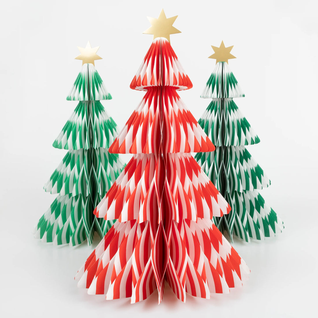 Meri Meri juletræer i papir, Stripe Paper Honeycomb Trees, 3 stk.