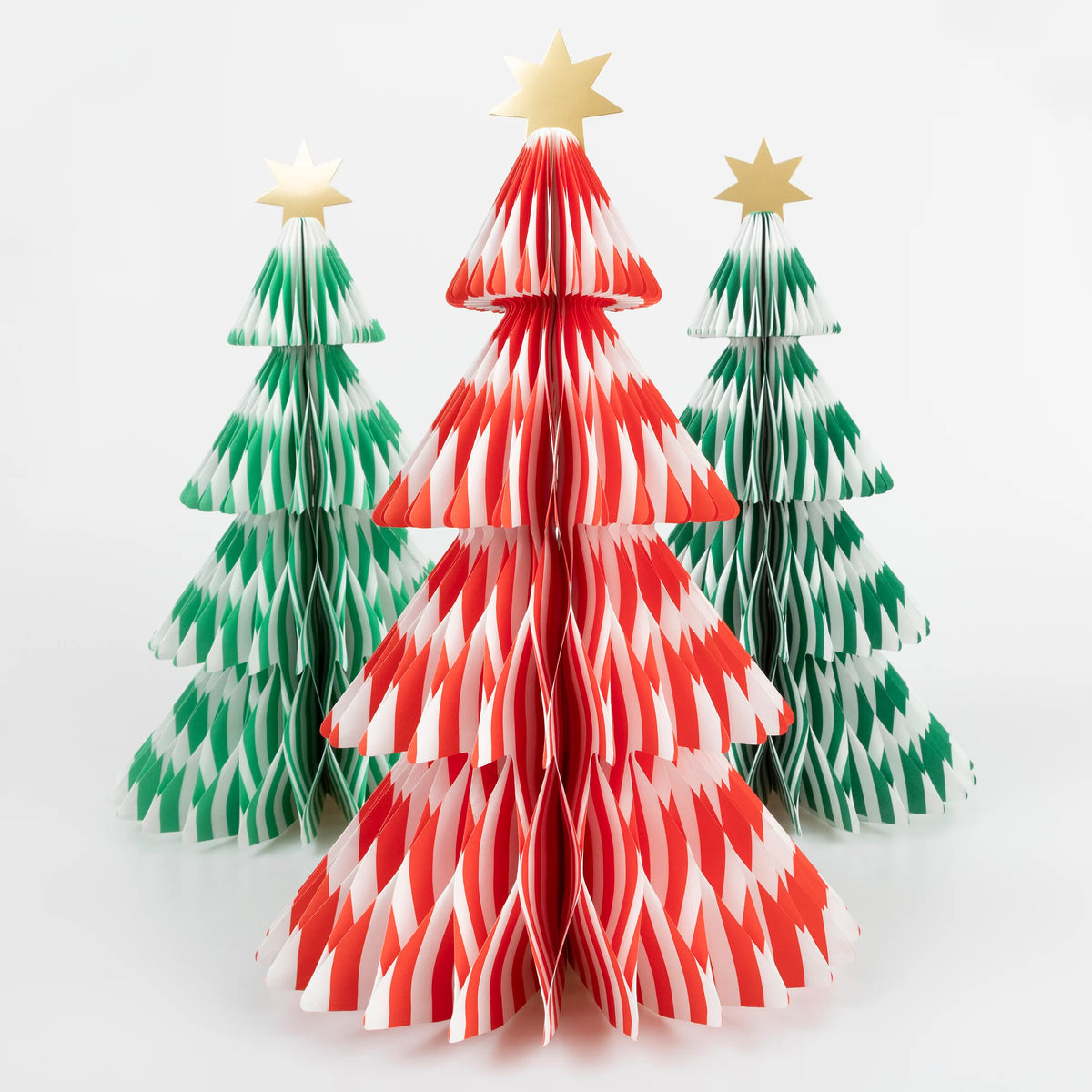 Meri Meri juletræer i papir, Stripe Paper Honeycomb Trees, 3 stk.