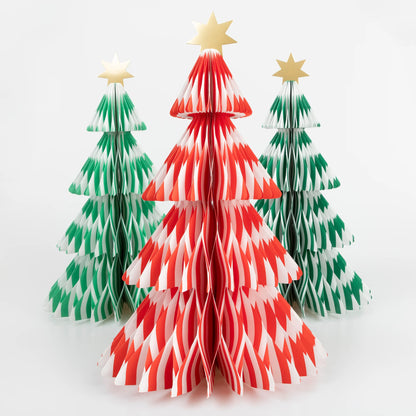 Meri Meri juletræer i papir, Stripe Paper Honeycomb Trees, 3 stk.
