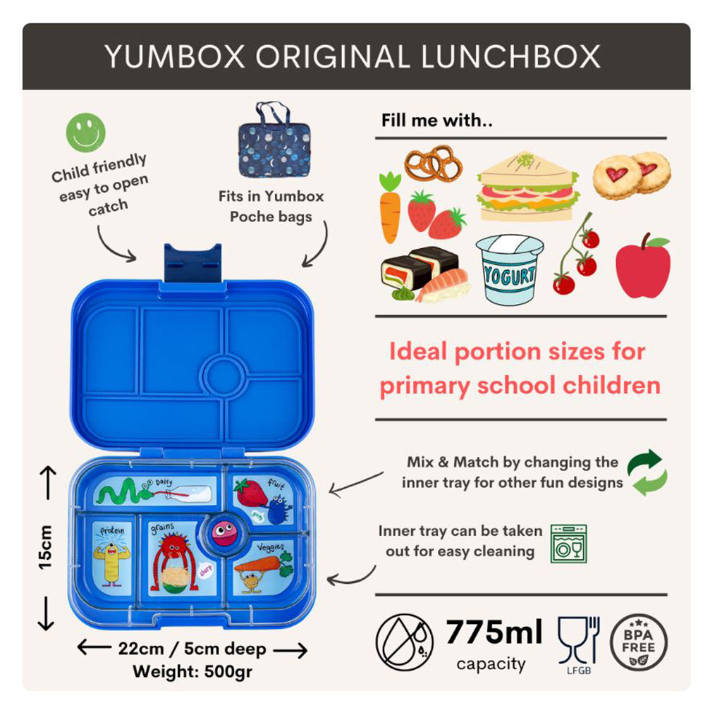 Yumbox madkasse m. 6 rum, Original  - Funny monster - surf blue