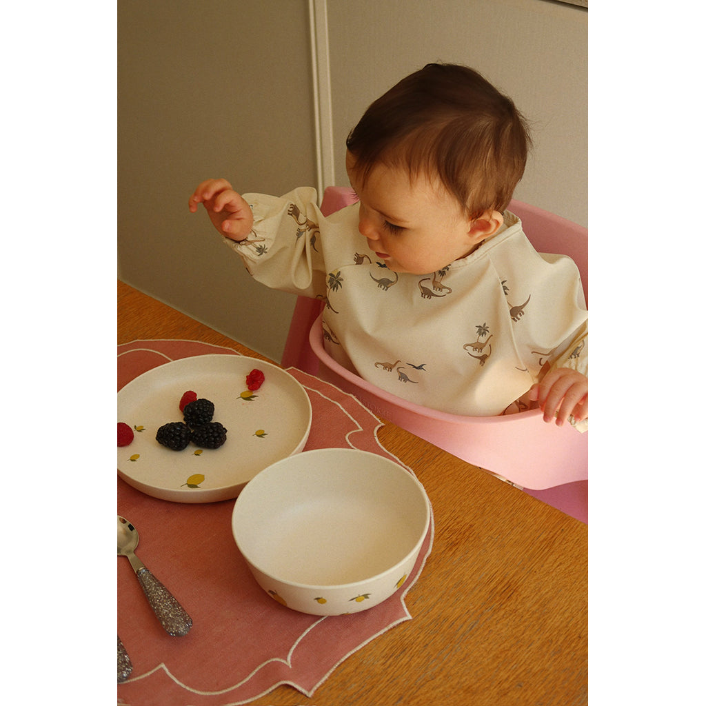 Konges Sløjd Dinner hagesmæk m. ærmer, 6 mdr.- 3 år - Navy dot/ Rain Washed