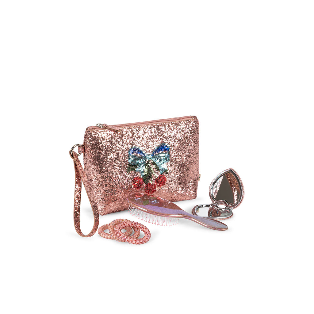 Konges Sløjd Toilettaske m. hårtilbehør, Glitter rose