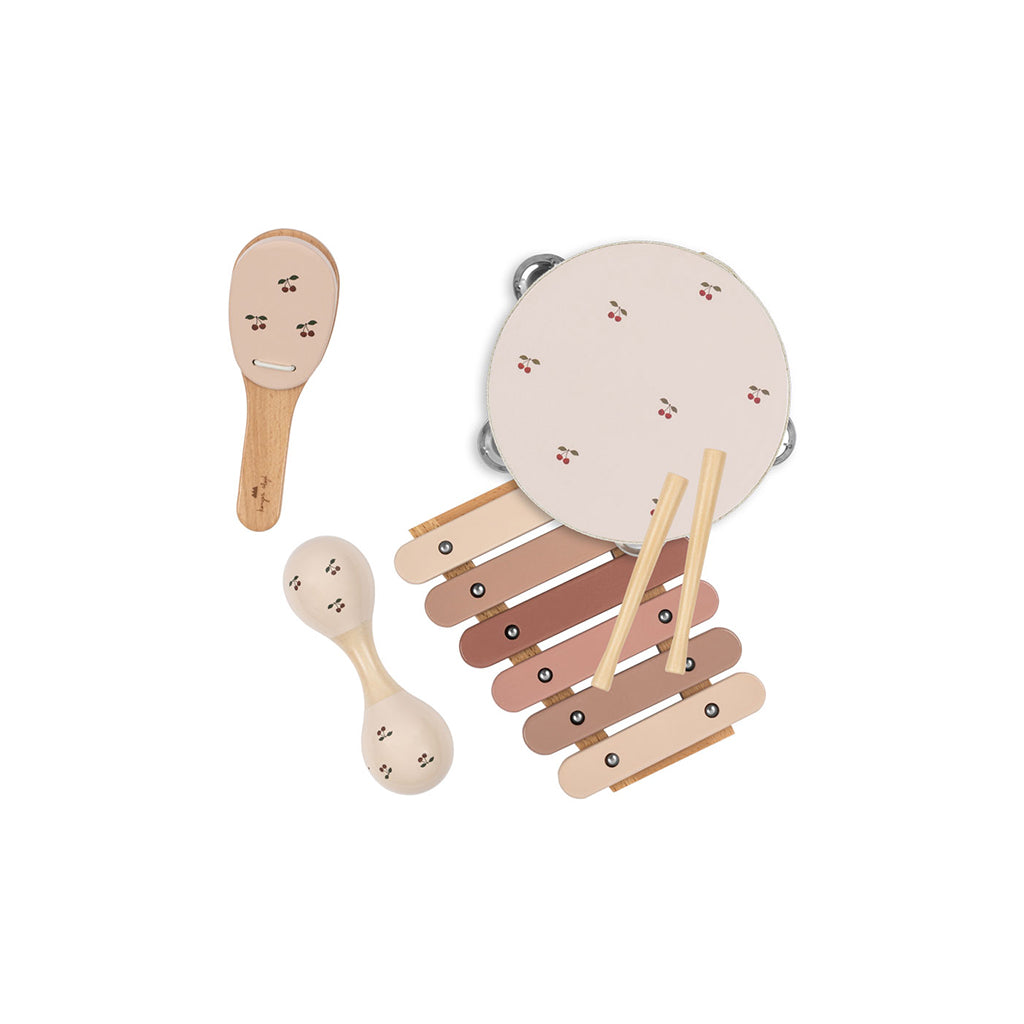 Konges Sløjd musikinstrumenter i kuffert, sæt m 4 dele - Glossy Cherry