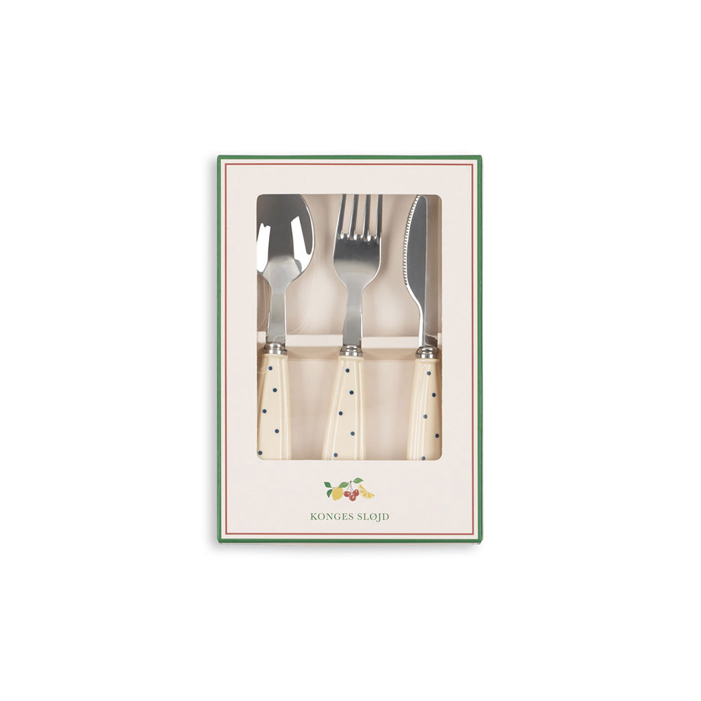 Konges Sløjd Glitter bestiksæt i rustfrit stål, Navy dots