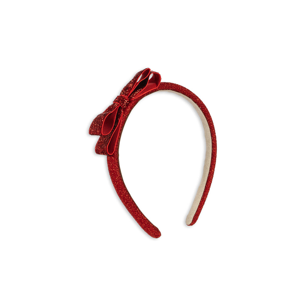 Konges Sløjd hårbøjle med sløjfe, Velvet bow - Red glitter