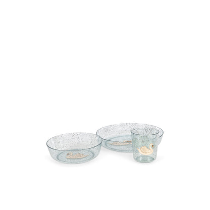 Konges Sløjd Dinner set, 3 dele - Sparkling Swan blue