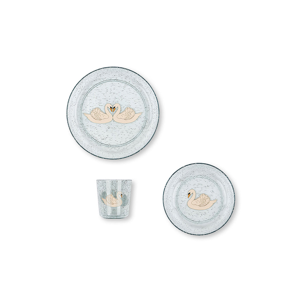 Konges Sløjd Dinner set, 3 dele - Sparkling Swan blue
