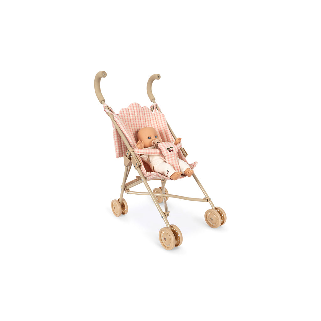 Konges Sløjd Poppy dukkesæt m dukke og klapvogn, Pink check