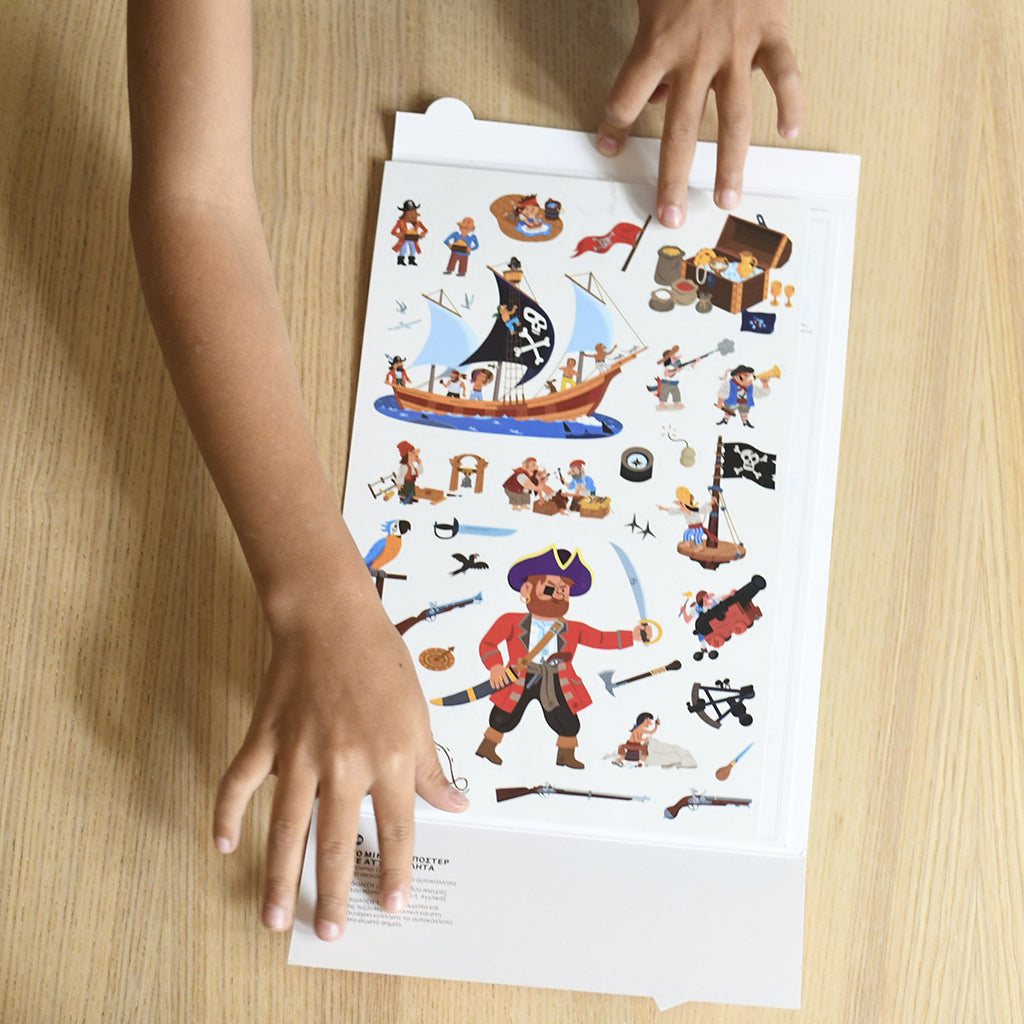 Poppik klistremosaik i papir, mini plakat og 30 stickers - Pirat