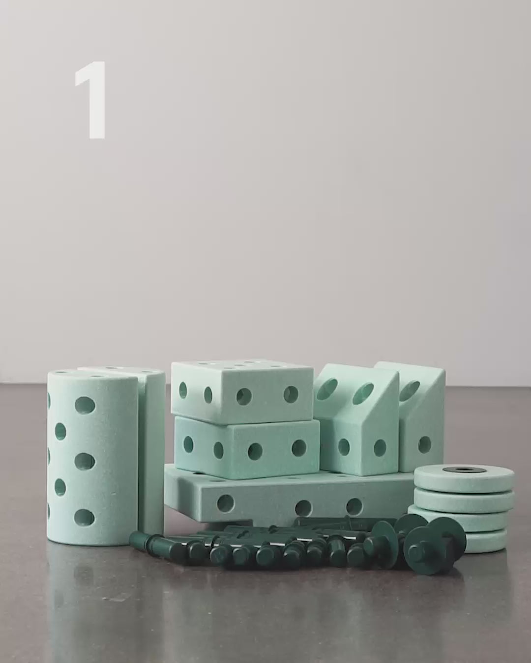 Modu byggelegetøj i skum, Dreamer sæt, 34 dele - Ocean mint/ Forest green