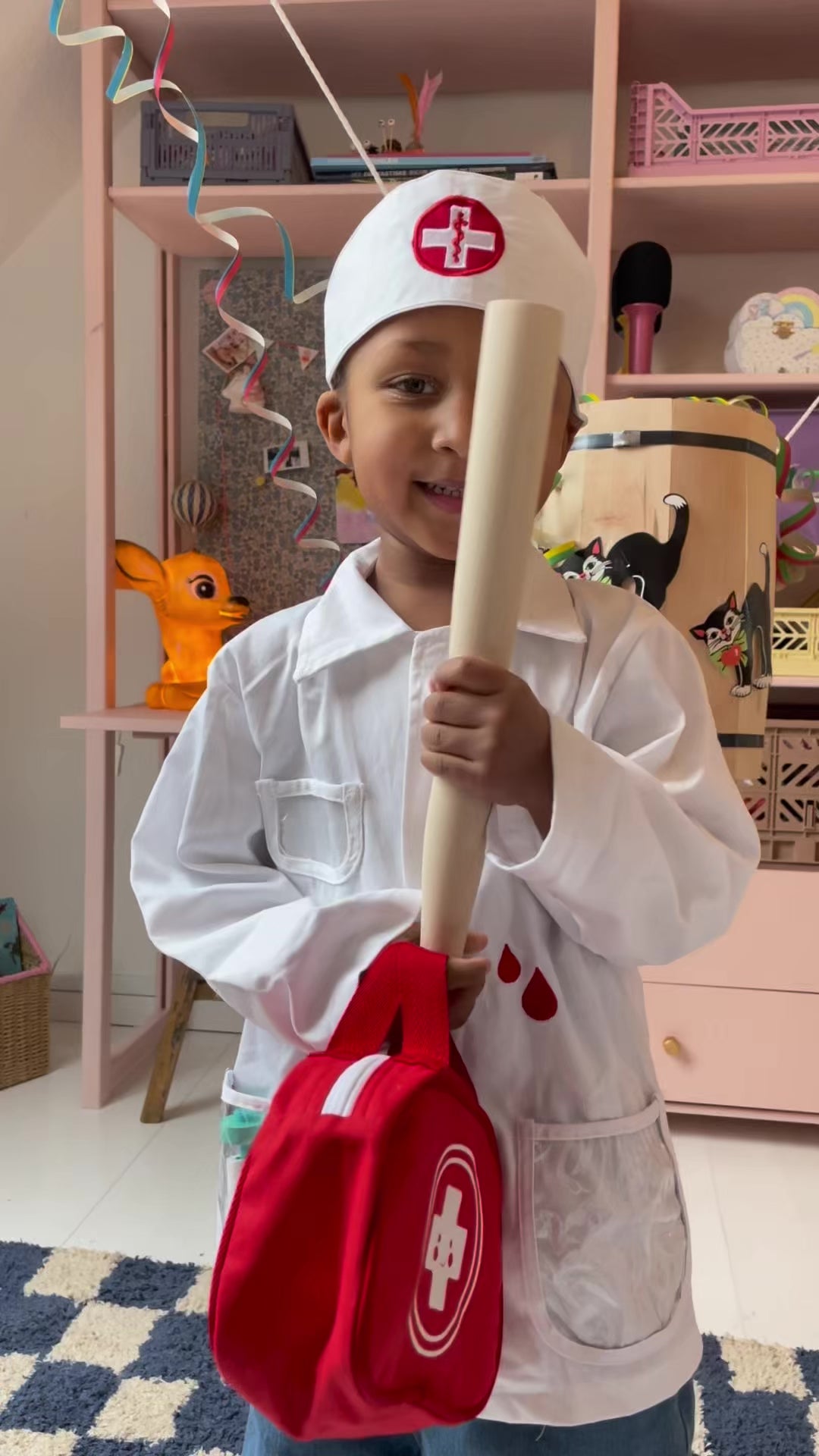 Fastelavnstøndesæt i træ, lille 35 cm - 4-7 år