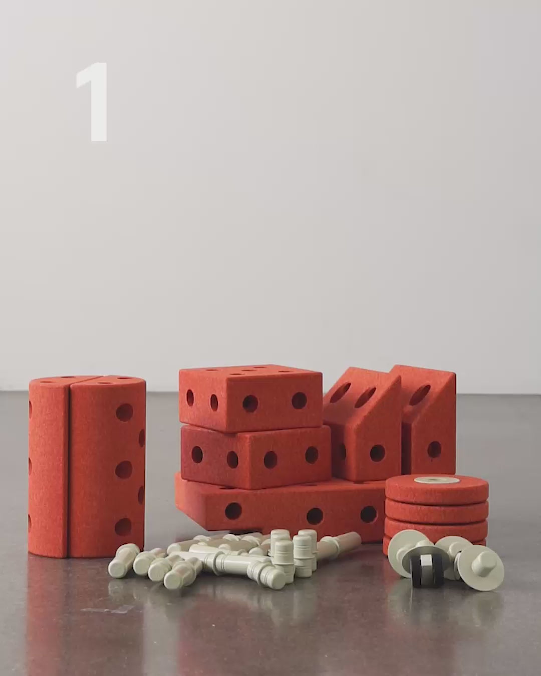 Modu byggelegetøj i skum, Dreamer sæt, 34 dele - Burnt Orange / Dusty Green