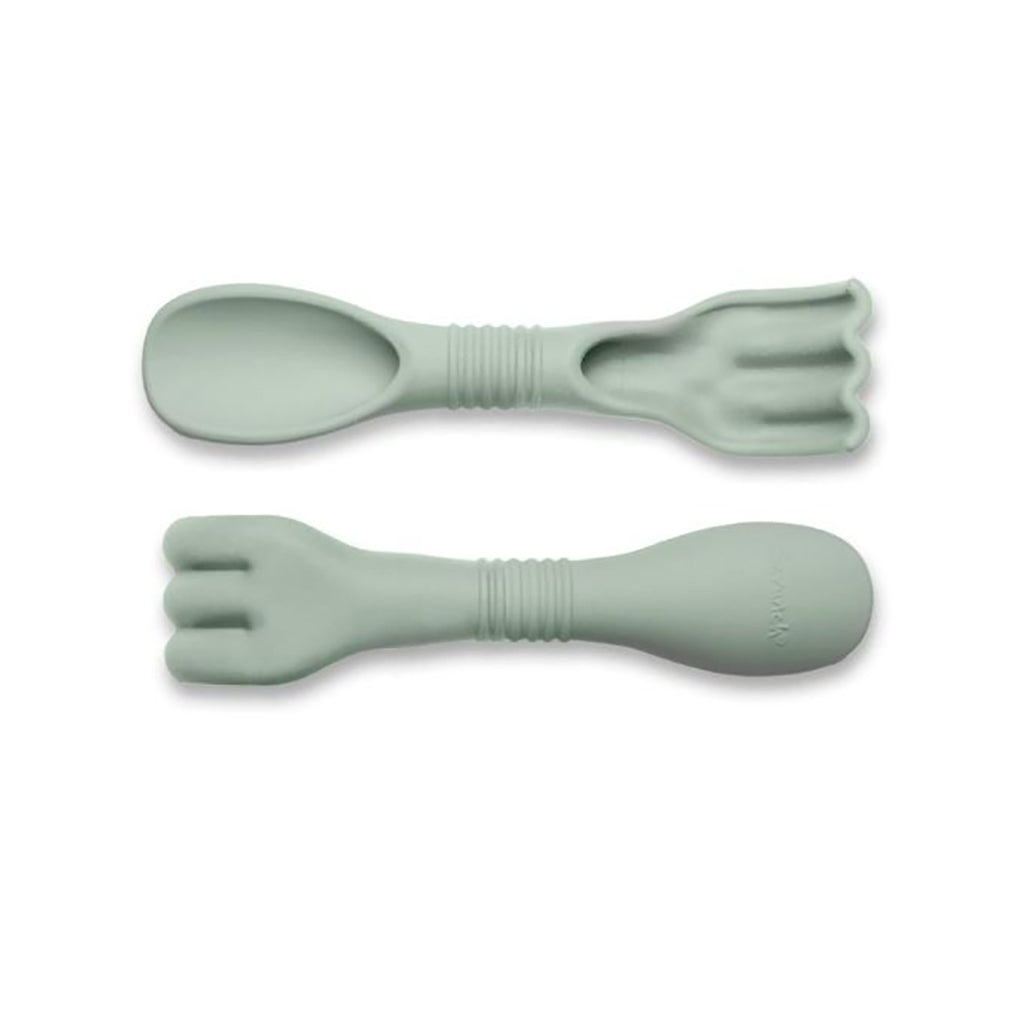 Scrunch sandlegetøj, skovl/rive i én - double-digger - Støvet grøn