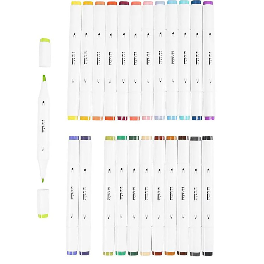 Illustration Marker, dobbelt, streg 1 + 8 mm streg, 24 stk. - Suppleringsfarver