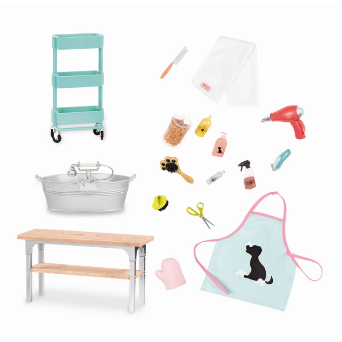 Our Generation dukketilbehør, Kæledyrs plejesæt m. badekar