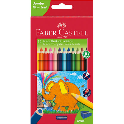 Faber-Castell, 12 stk trekantet Jumbo farveblyanter m. ekstra bred spids