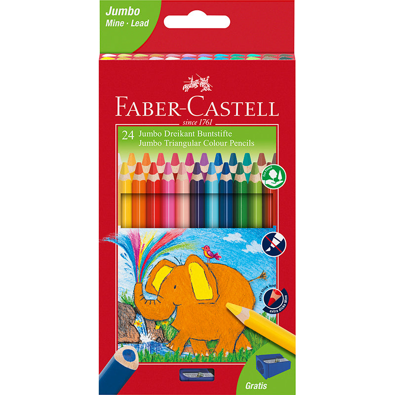 Faber-Castell, 24 stk trekantet Jumbo farveblyanter m. ekstra bred spids