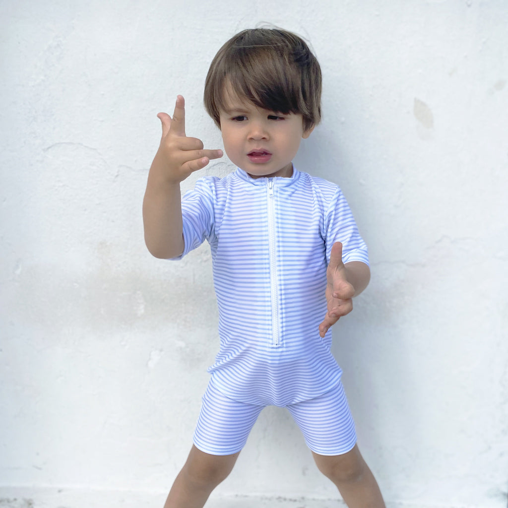 Petit Crabe UV dragt m. lynlås, Natsu, Baby blue/white - 0-8 år