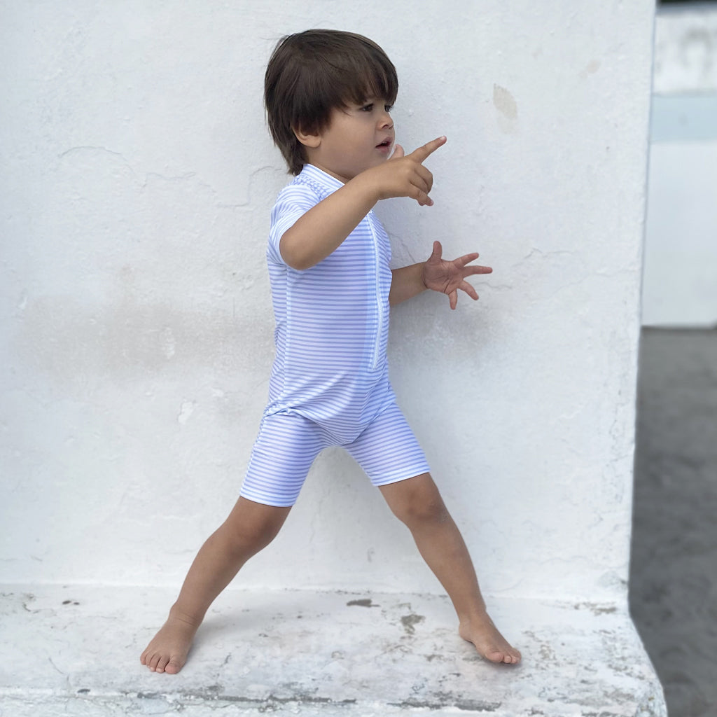 Petit Crabe UV dragt m. lynlås, Natsu, Baby blue/white - 0-8 år