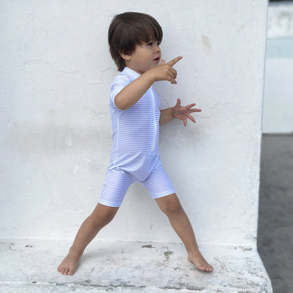 Petit Crabe UV dragt m. lynlås, Natsu, Baby blue/white - 0-8 år