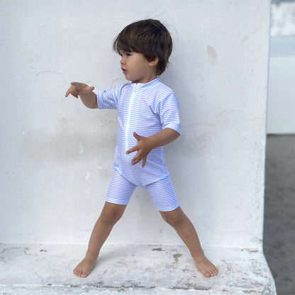 Petit Crabe UV dragt m. lynlås, Natsu, Baby blue/white - 0-8 år