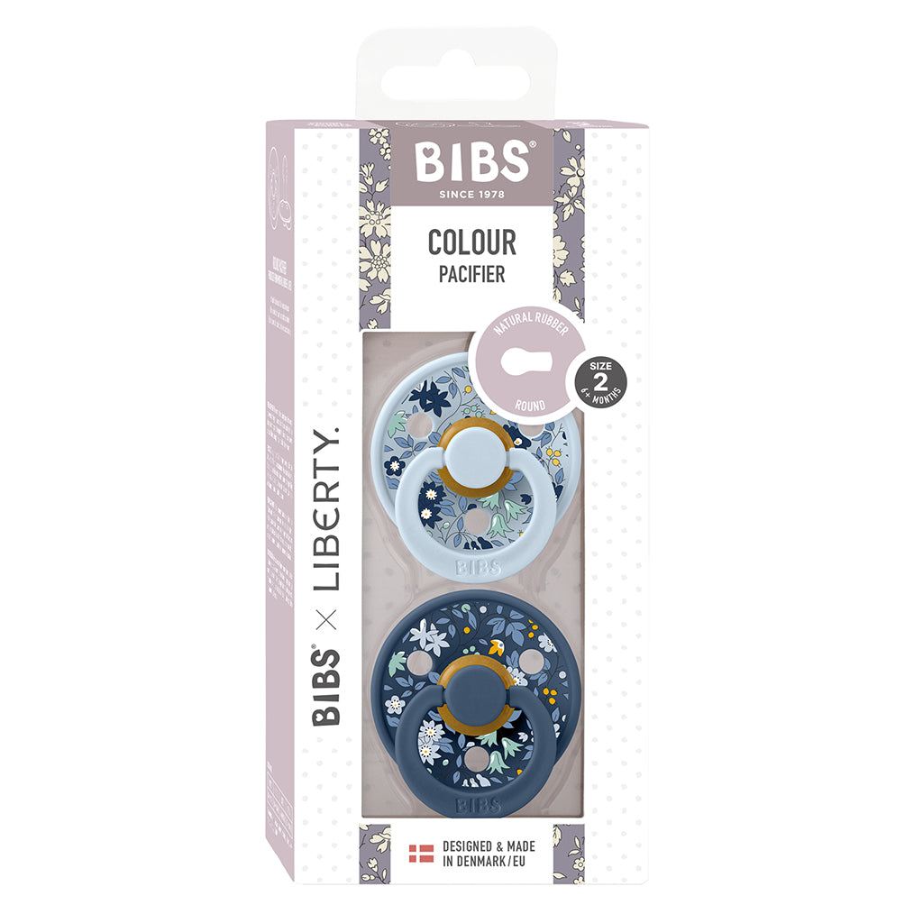 Bibs Liberty, 2-pak Colour, sutter i naturgummi, str. 2 - Chamomile Lawn - Baby Blue Mix