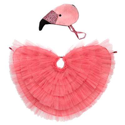 Meri Meri udklædningstøj, flamingo kappe og hovedbeklædning